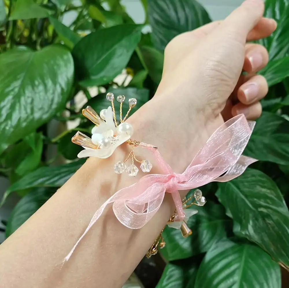 Bella Corsage Polso Braccialetto di Perle di Cristallo Sorelle Damigella D'onore A Mano Fiori di Cerimonia Nuziale di Aggancio Del Partito di Accessori di Moda