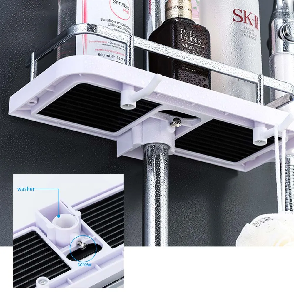 Practical Pole Storage Rack Organizer Shampoo Tray Single Tier Bathroom Shelves With Shower Head Holder
