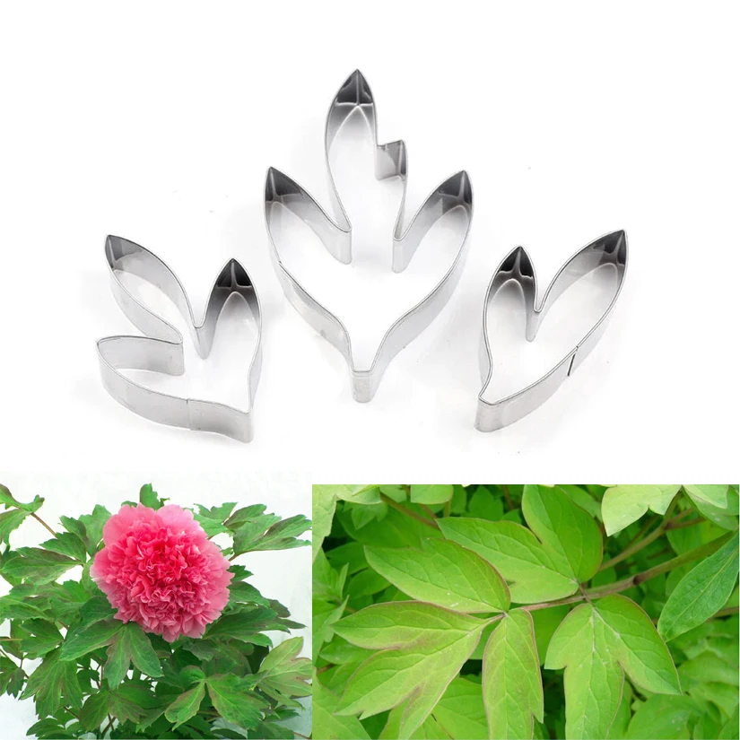 3pcs/set Peony Flower Leaves Cutters Set, Stainless Steel Fondant Cakes Decorating Tools