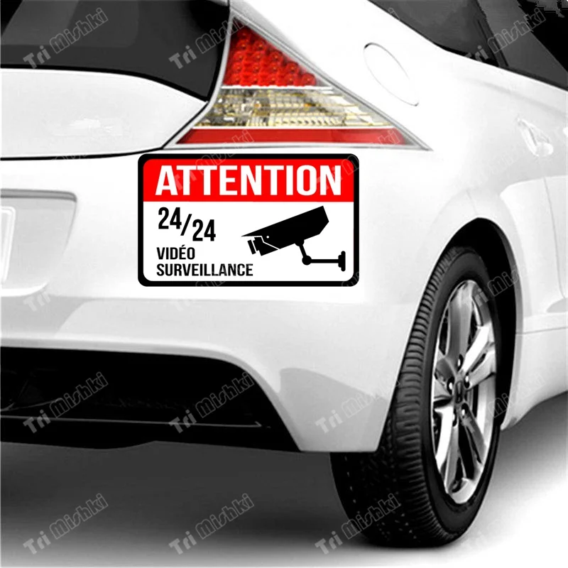 Tri mishki WCS1028 French CAUTION 24-hour video surveillance Car Sticker PVC Decals Accessories Sticker on Car Body truck