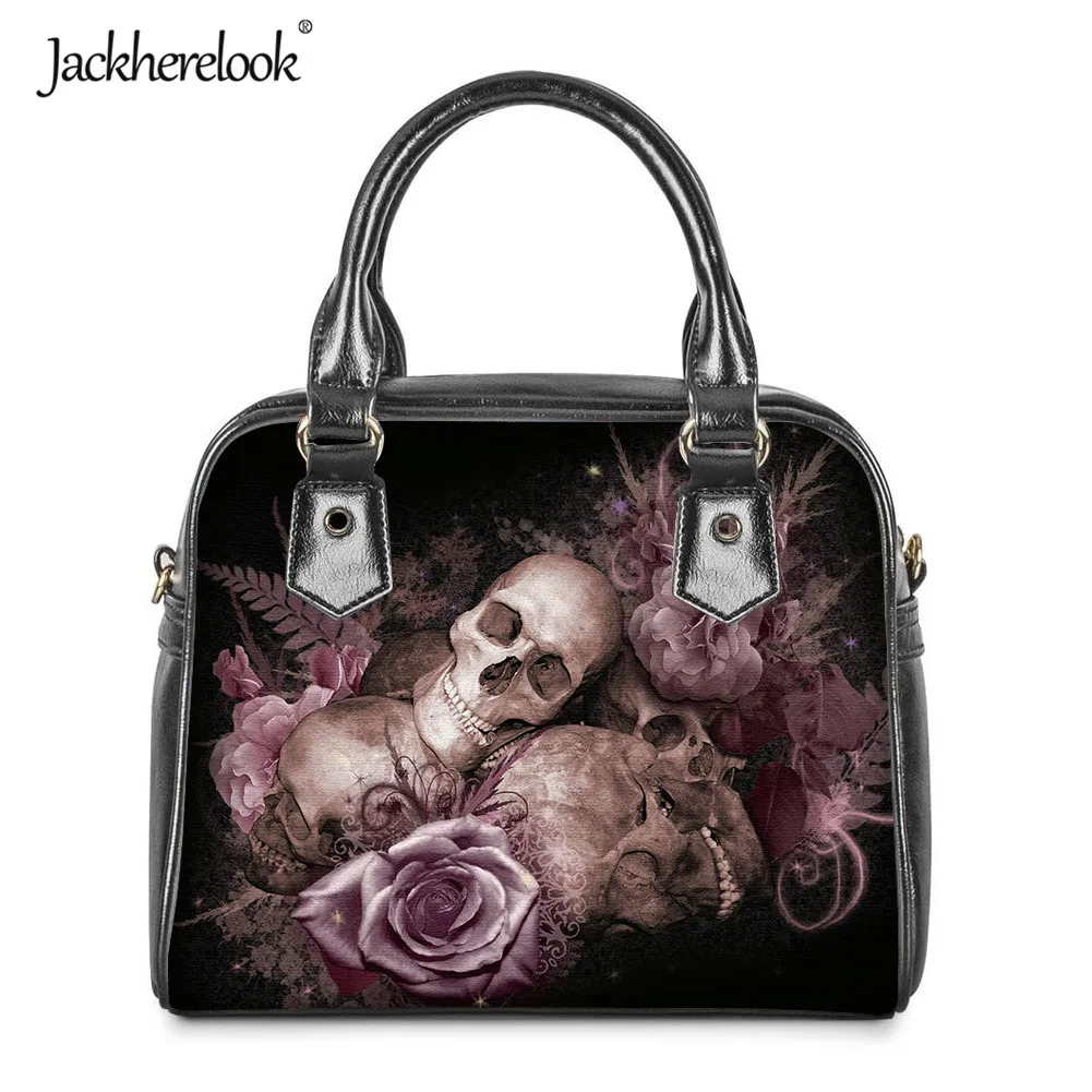 

Jackherelook Rose Skull Printing Womens Luxury Handbag Female Crossbody Bag PU Leather Messenger Bag for Lady bolsa feminina