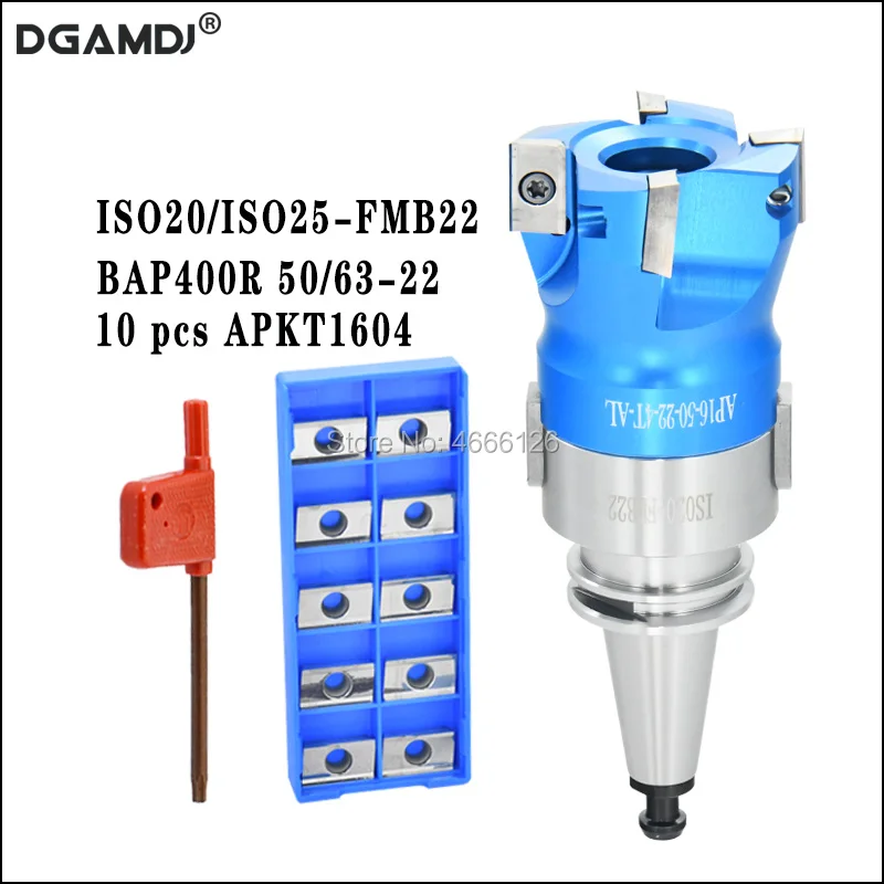 Conjunto de Suporte de Ferramenta Iso20 Iso25 Fmb22 45l Mais Bati400r50 Cabeça de Fresa Facial Embutida Mais 10 Fatias de Lâmina de Carboneto Apkt1604 1