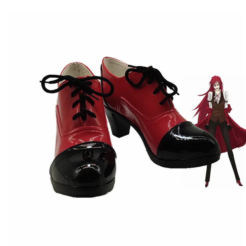 Dostosuj buty Anime kuroshitsuji Grell Sutcliff Cosplay peruki buty niestandardowe dowolny rozmiar Anime Party buty okulary peruki Halloween