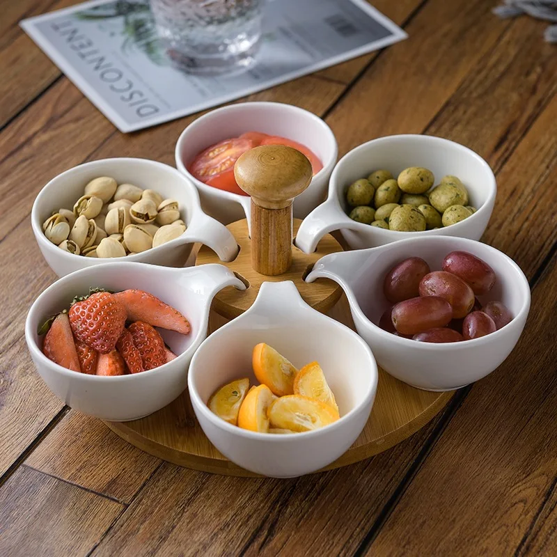 

Ceramic Assorted Fruit Bowl Set Decorative Porcelain Box Off Candy Bowl Bamboo Stand Buffet Flavouring Dinnerware Afternoon Tea