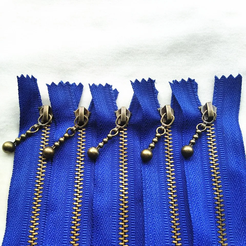 3# (20-50cm) 8-20inch 5pcs deep blue Round bead modeling copper zipper metal zipper