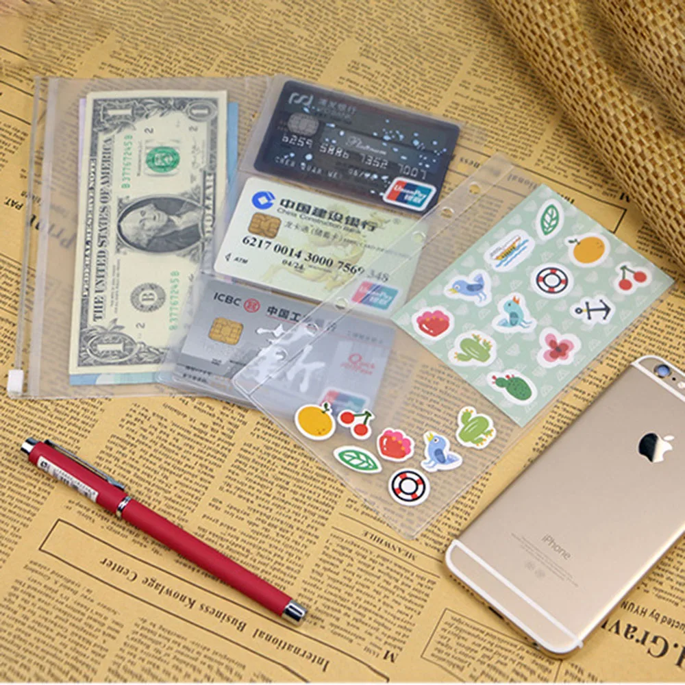 6PCS Clear A6  File Holder Transparent PVC Loose Leaf Pouch Self-Styled Zipper Filing Organizer Bags