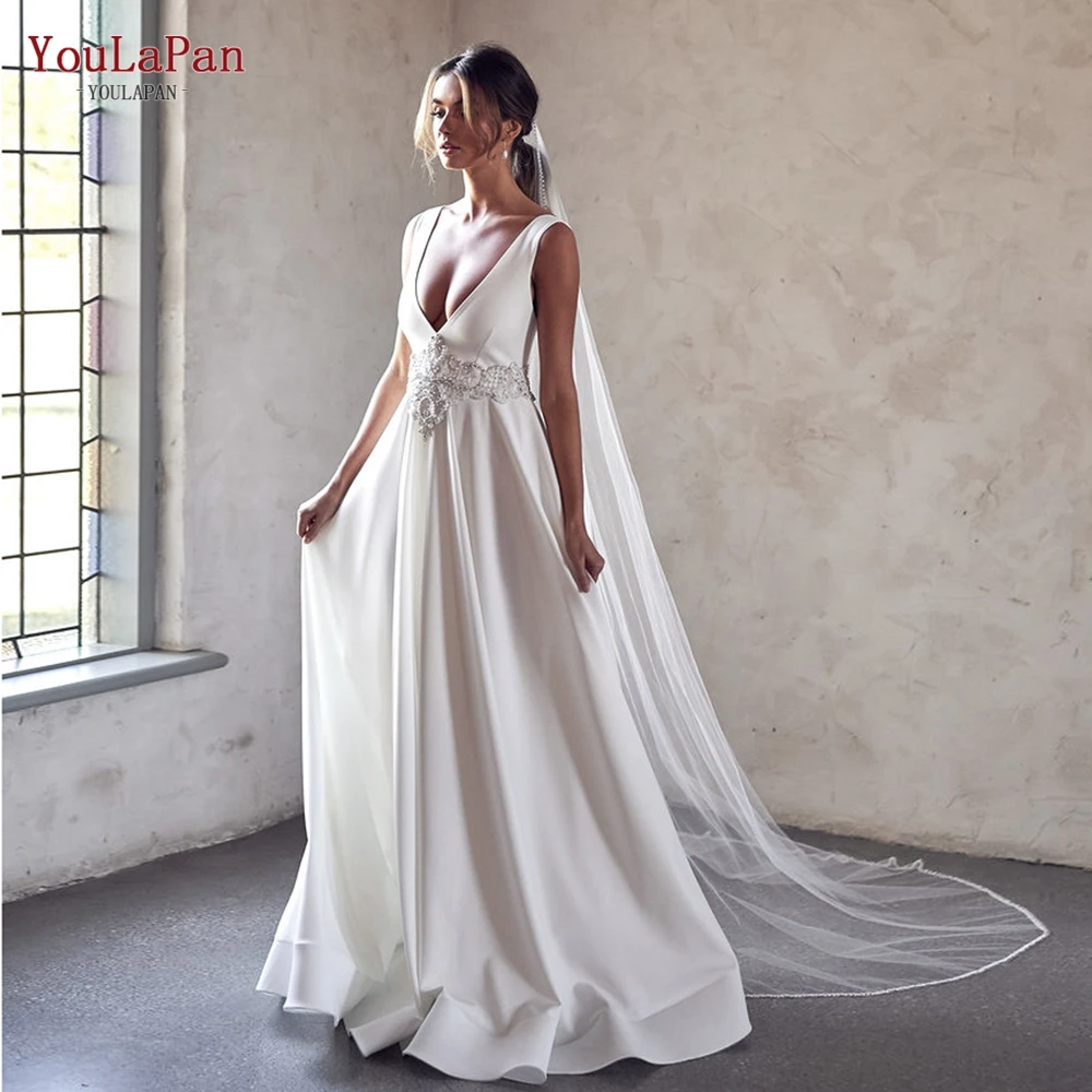 YouLaPan V21 velo da sposa lungo con bordo a nastro veli da sposa eleganti semplici di alta qualità veli fatti a mano in avorio bianco