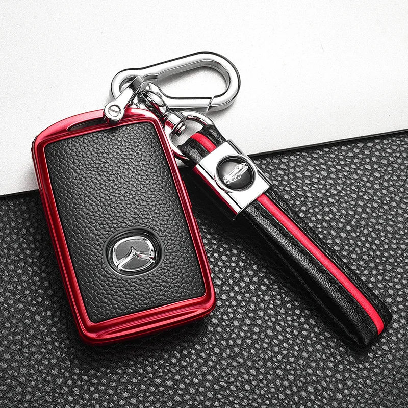 Car Key Case Cover For Mazda 3 Alexa CX4 CX8 CX5 2019 2020 3Button Smart Remote Car Key Accessories Holder Shell Leather