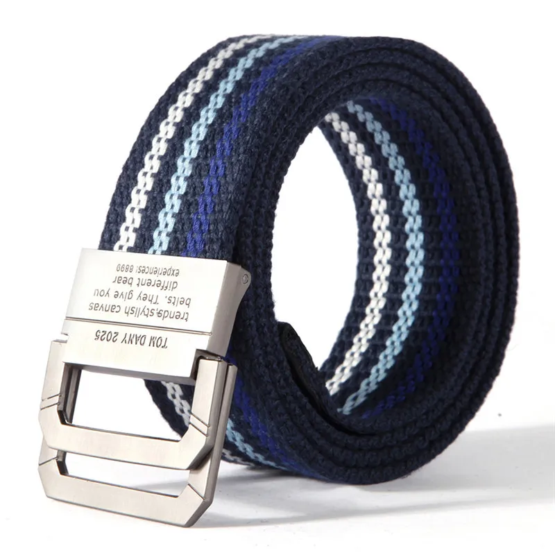 Popular Double Ring Metal Buckle Multicolor Young Student Men\'s Canvas Belt
