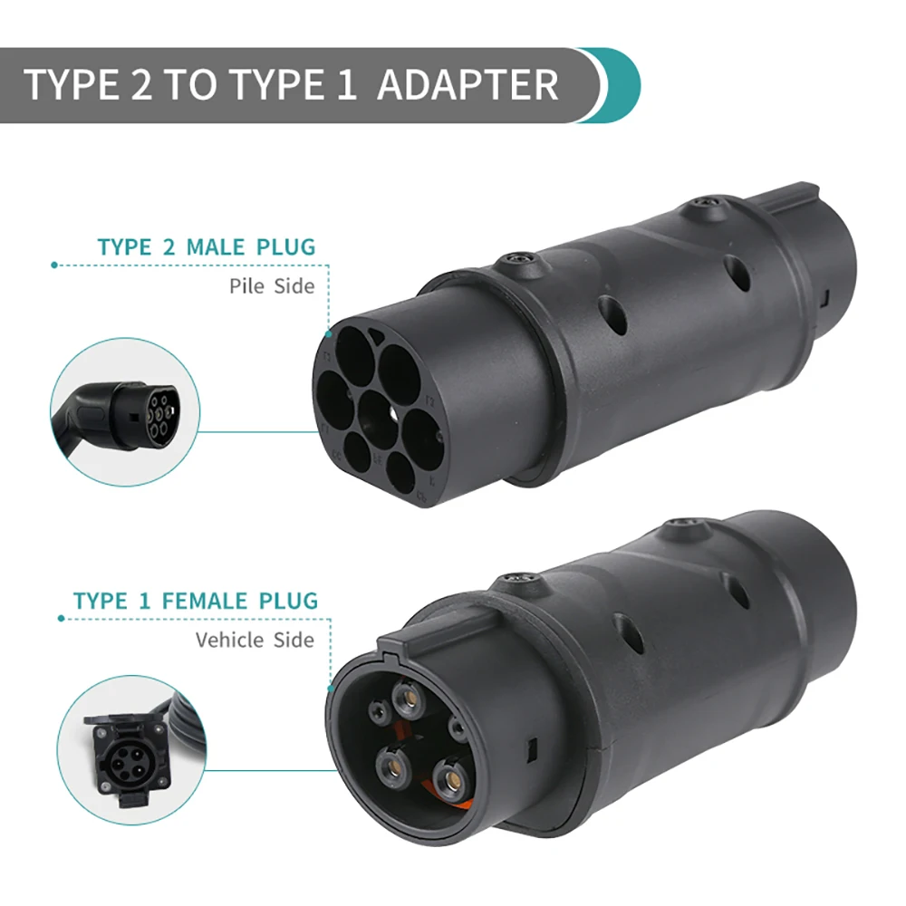 

Electric Vehicle Car EV Charger Connector EVSE Adaptor 32A IEC 62196 Socket Type 2 To Type 1 Adapter