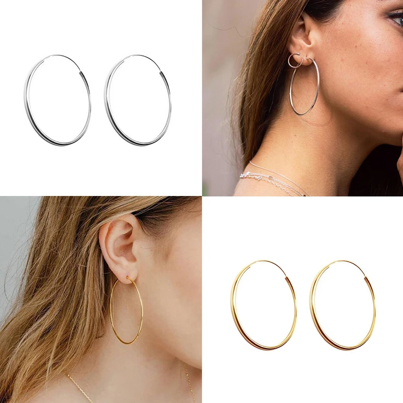 Big Circle 50mm hoop earrings for Women Big Round 925 sterling silver earrings Party Night Club Gold Silver Hyperbole A30