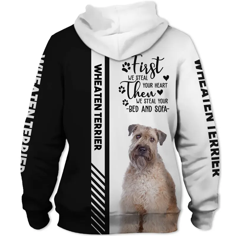 Sweat à capuche de luxe pour hommes/femmes, imprimé en 3D, Animal blé Terrier, unisexe, Streetwear, fermeture éclair, pull, veste, survêtement, décontracté