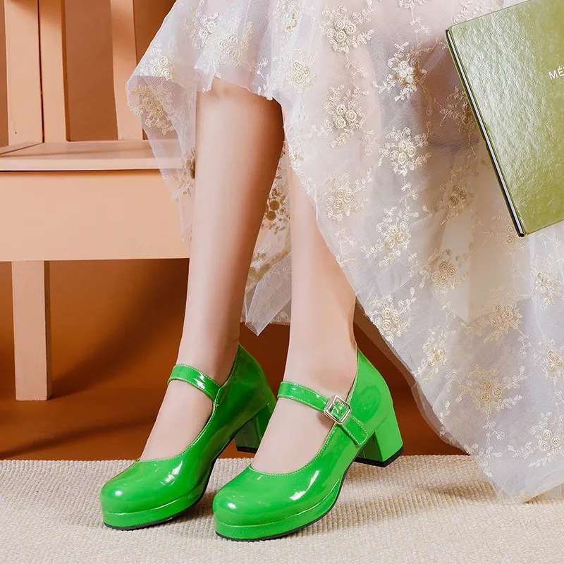 Korean Preppy Style Sweet Candy Colors Mary Jane Shoes Women Size 45 46 Platform Block Heels Campus Pumps Shoes 2022 Spring New