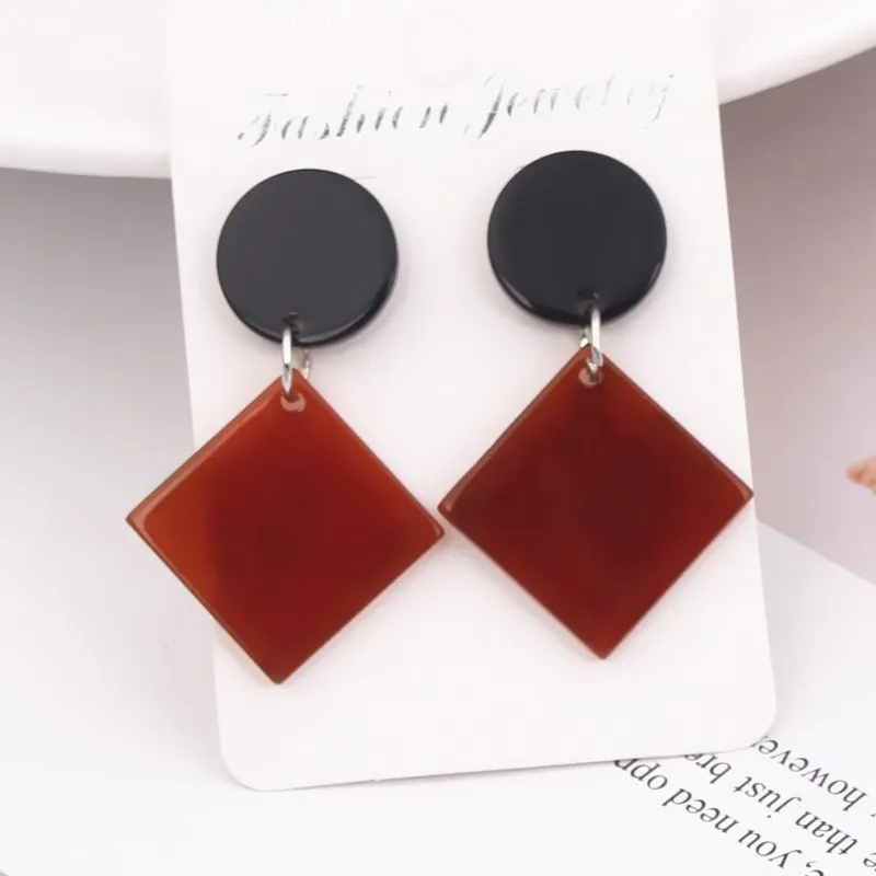 Acrylic Round Rhombus Drop Earrings For Women Brown Gray Color Big Circle Square Ear Acetate Resin Brincos Fashion Jewelry Gift