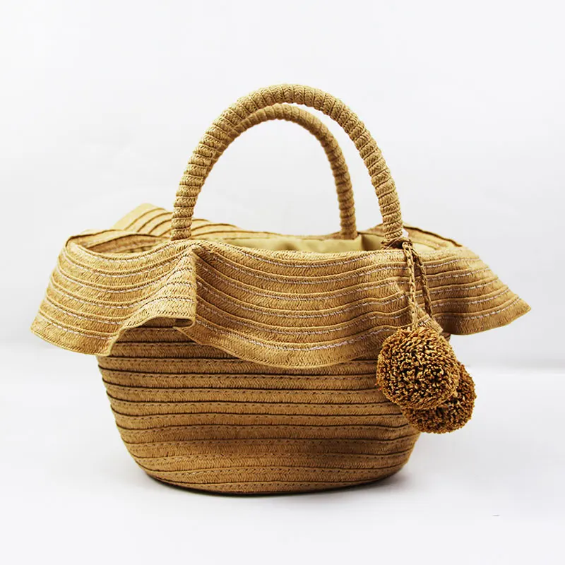 YoReAi Summer Handmade Bags Woven Basket Trend 2022 Bohemia Women\'s Ruffle Handbag Straw Bag Vacation Beach Totes Lady Handbags