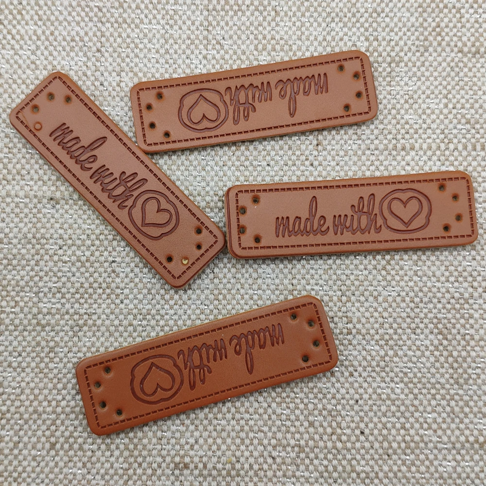 15X50Mm Made With Heart Labels For Clothes Hand Made With Love Tags For Clothing Gift Handmade Leather Sewing Label