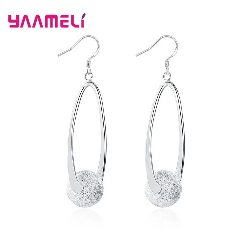 Vintage Retro Women Girls Dangle Earrings Pure 925 Sterling Silver Fashion Swing Bead Ear Dangler Hook Jewelry Pendientes