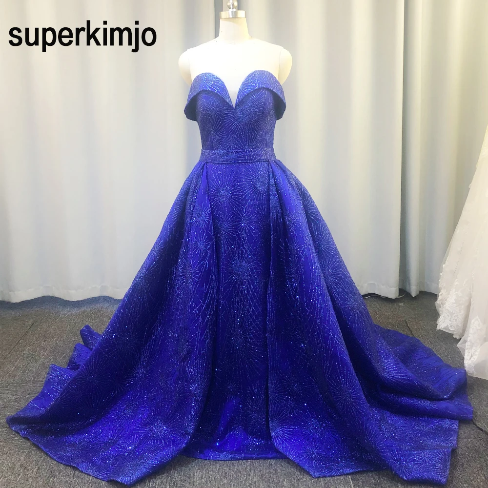 real picture prom dresses 2020 detachable skirt sparkly shinning royal blue evening dresses gowns