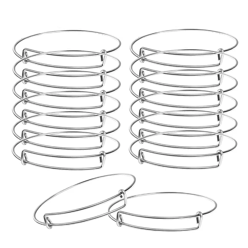 20 Pcs Stainless Steel Expandable Bangle Bracelets Adjustable Wire Blank Bangles Metal Bracelets for DIY Jewelry Making