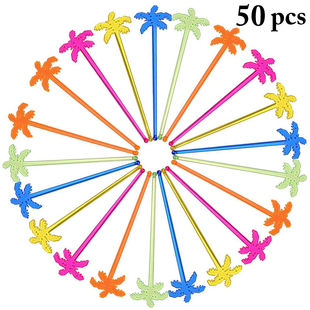 

50PCS Swizzle Stick Creative Coconut Tree Shape Drink Stirrer Cocktail Stirrer Bar Accessories For Party Random Color