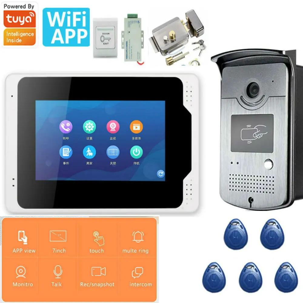 Apartment 7'' LCD Monitor 1080P Wired WiFi Tuya APP Video Door Phone Camera IP55 Wireless Video Doorbell Intercom Entry System