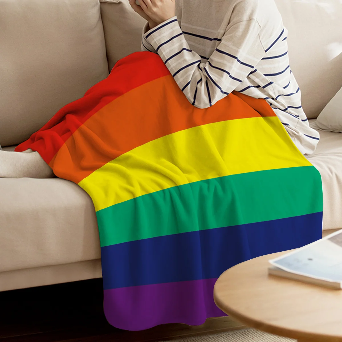 

Flannel Blankets Colorful Stripe Pride Rainbow Blanket Cushion Warm Throws on Sofa Bed Home Bedspread Travel Flannel Blanket