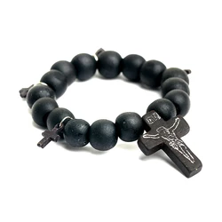 Christ Jesus Black Cross Bracelet Natural Wood Beads Beaded Elastic Bracelet Cross Bracelet Religious Bracelet Wholesale