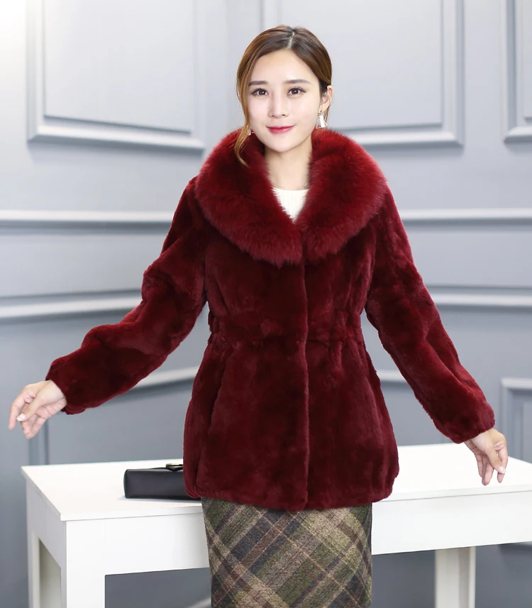 Real Fur Coat Female Winter Natural Fox Fur Collar Jacket Women Vintage Rex Rabbit Fur Tops Korean Warm Ladies Coats Hiver TT001