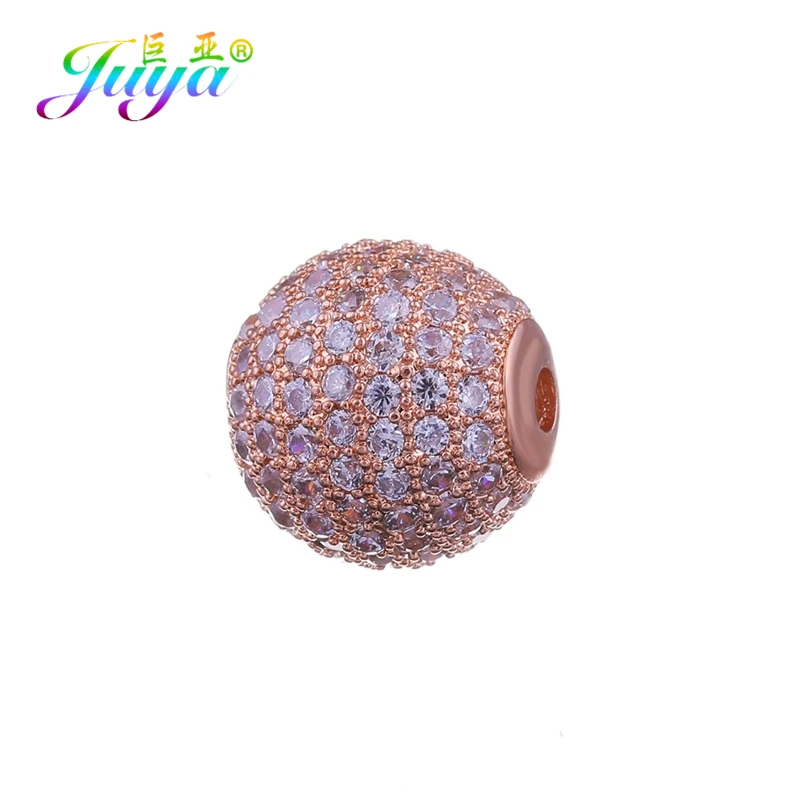 Juya-Cuentas de circonita Micro pavé, 5, 6, 8, 10, 12, 13, 14mm, bolas de discoteca de Metal, abalorios, piedras naturales, costura, joyería hecha a