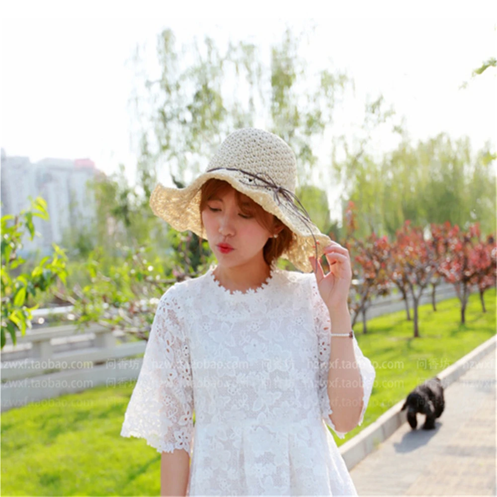 

South Korea hand-woven Straw hat big-brimmed beach hat folding Bow Sea Sun hat WS-2514