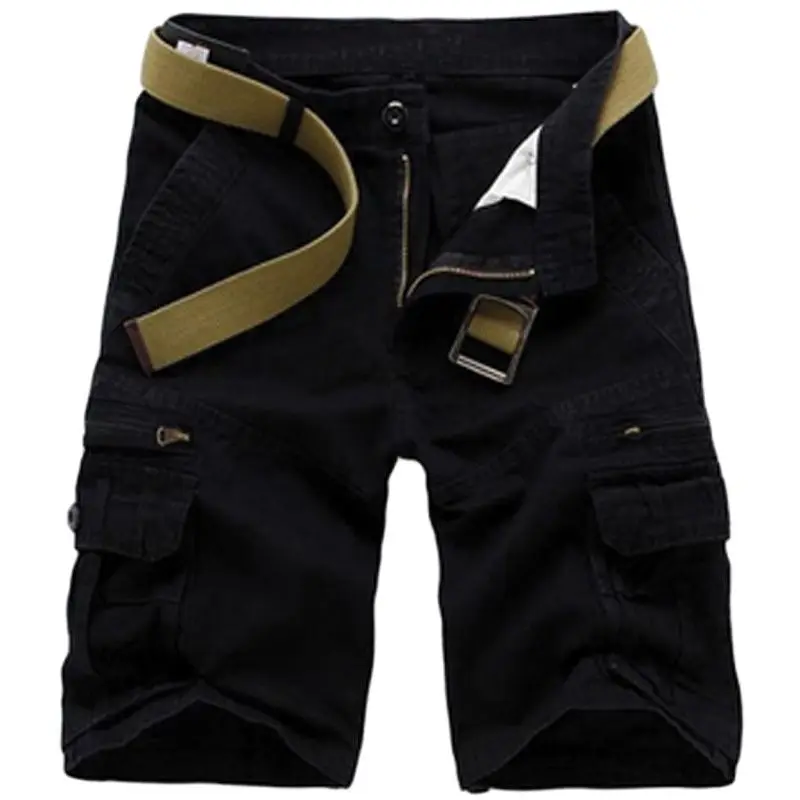 Summer Casual Shorts Men Cotton Cargo Shorts Mens  Multi Pocket Knee Length Pant Fashion Streetwear Shorts for Men Without Belt