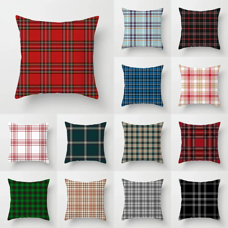 Scottish Red Plaids Pillow Cushion Cover Home Decor Geometric Pillowcase Hot Modern Nordic Fashion Christmas Sofa Throw Pillows