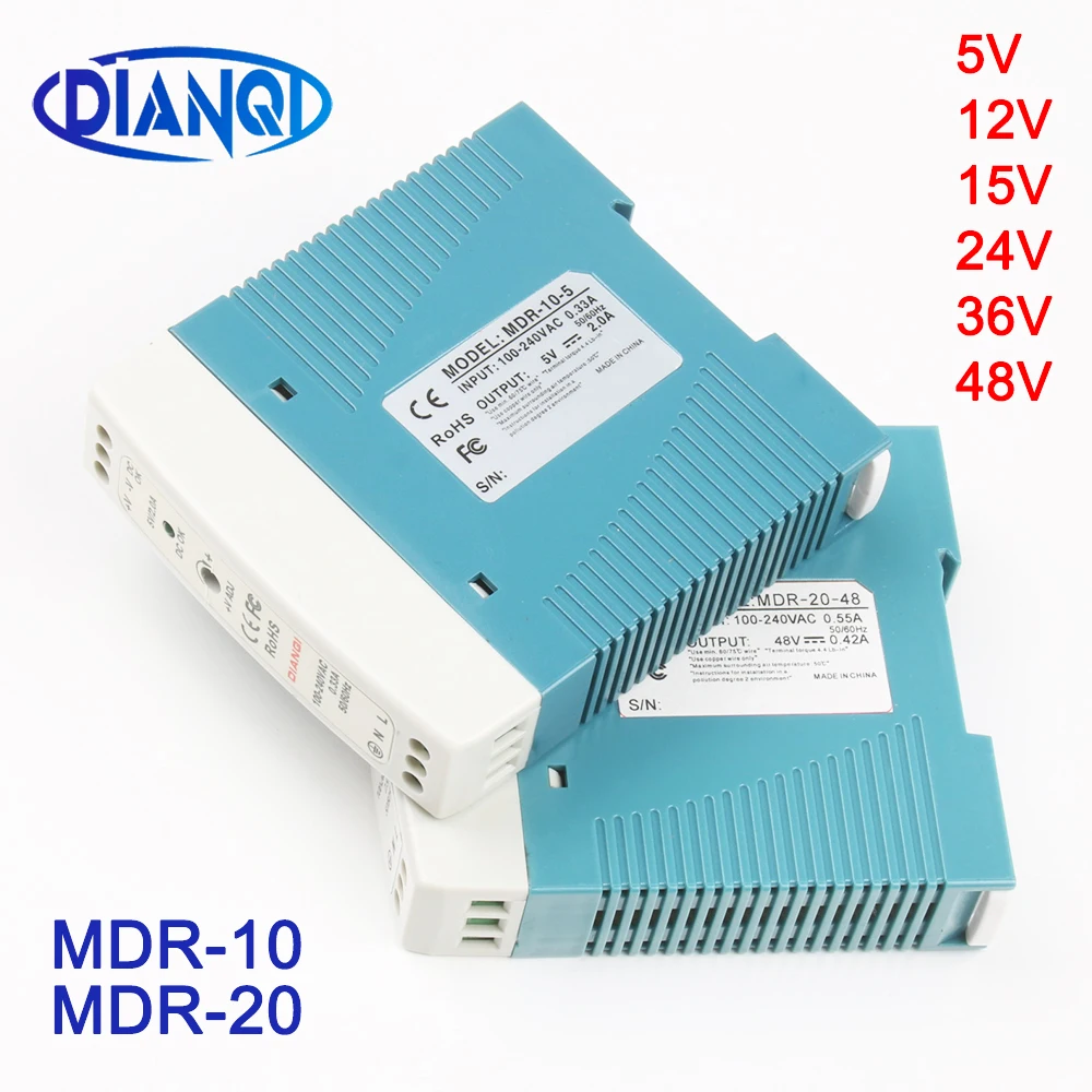 Mini Size Single Output Industrial DIN Rail switching Power Supply ac dc MDR 10W 20W driver output 5V 12V 15V 24V 36V 48V