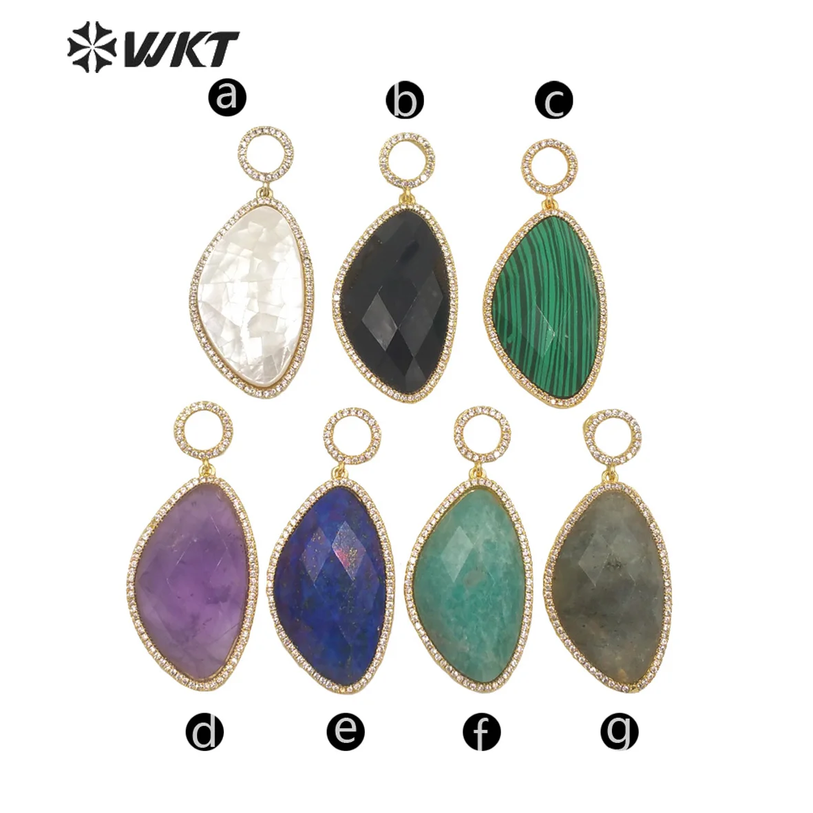 WT-N1350 Micropave Shiny Zircon Wrapped Natural Gemstones Oval Shape Amethysts Necklace Lapis Necklace Amazonite Crystal Jewelry