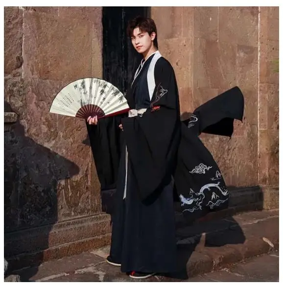 

Kimono Hanfu Jacket Black Ancient Chinese Traditional Hanfu Men Halloween Carnival Cosplay Costume