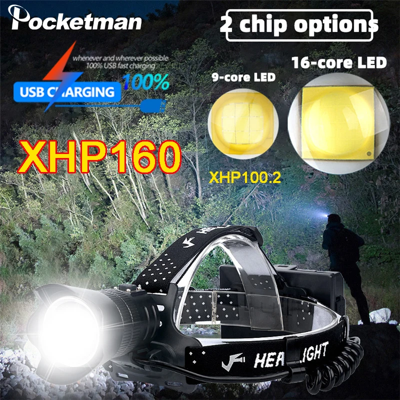 

P160 Super Bright Long-range Headlight Waterproof Zoomable Adjustable USB Rechargeable Portable Headlamp Use 3*18650 Battery