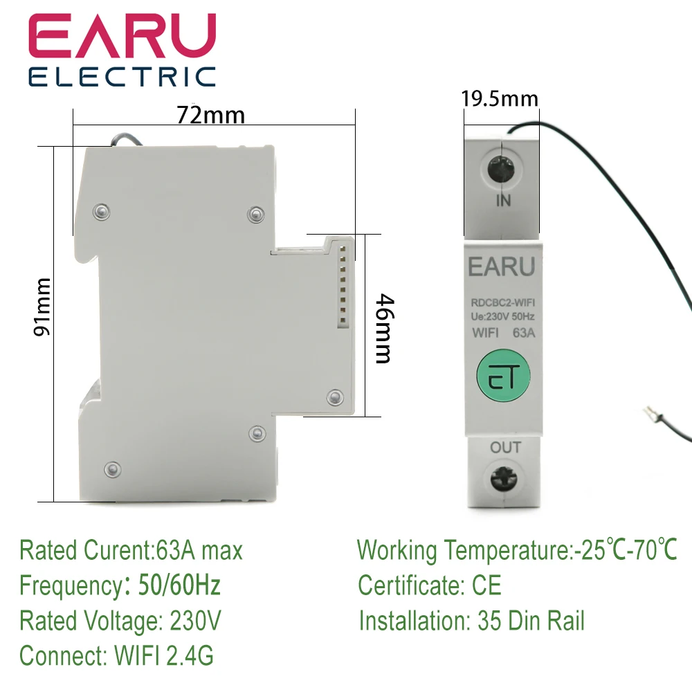 1P Din Rail WIFI Smart Energy Meter Power Consumption kWh Meter Circuit Breaker Time Timer Switch Relay Voltmeter for Smart Home