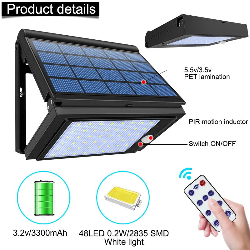 Solar Panel Lights Outdoor with Motion Sensor Waterproof Folding LED Light With 6 Modes Lighting For The Garden Wall Solar Lamp