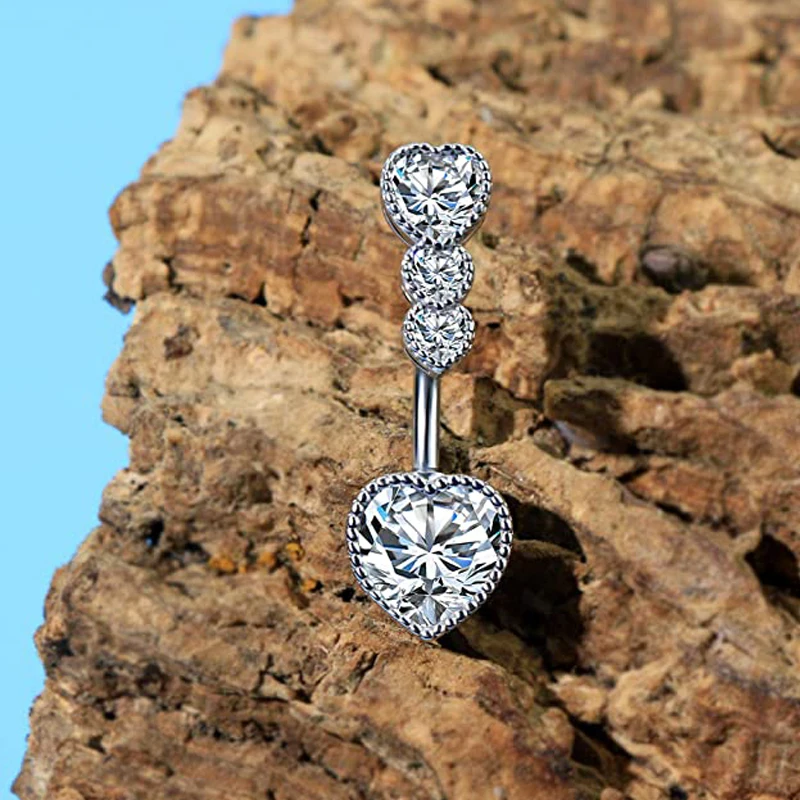 1pc Reversed Barbell Belly Piercing Umbigo 14G Surgical Steel Crystal CZs Belly Button Ring Heart Flower Moon Shape Body Jewelry