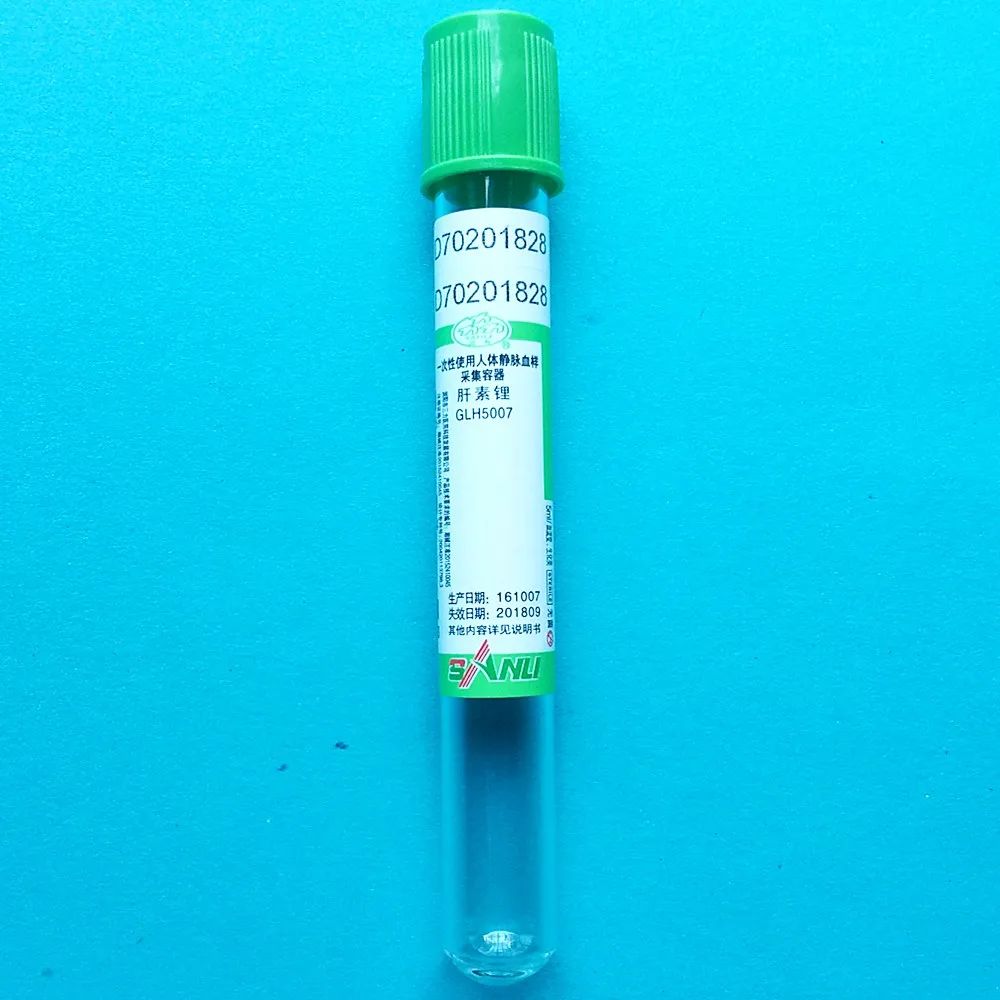 Disposable Sterile Vacuum Blood Collection Tube With Lithium Heparin Additives Green Lid 5ml Vac Tube Vacutainer CE Mark 100pcs