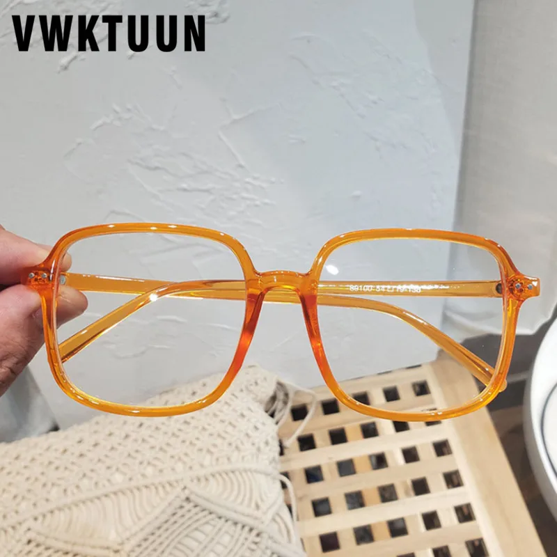 VWKTUUN Vintage Square Eyeglasses Frame Women Men Vintage Optical Glasses Frames Rivet Anti Blue Light Glasses Big Frames