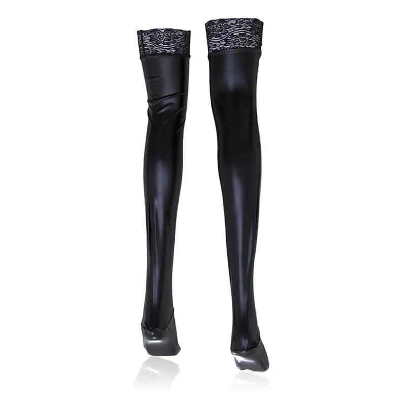 XXL Plus Size Thigh High Sexy Stockings For Women Sexy Latex Cosplay Medias Black Leather Clubwear Over Knee Silicone Stockings