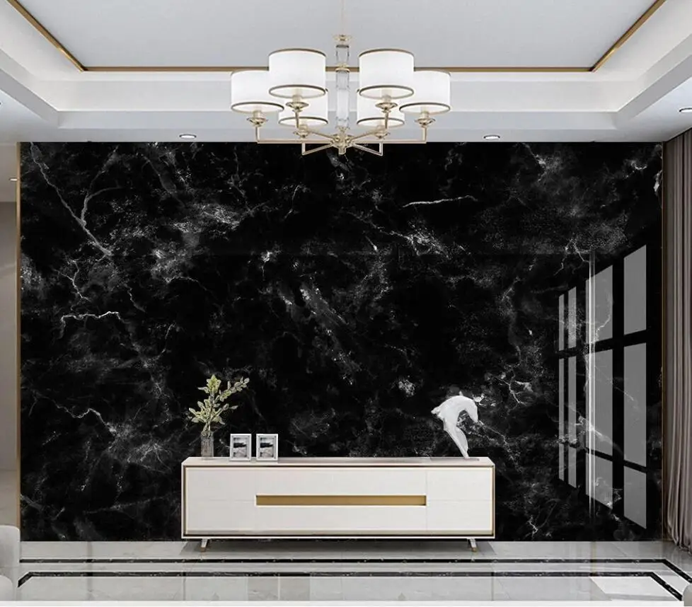 Black Marble Wall Mural Photo paper Dark  Contact Paper for Hotel Bar 3d  Murals  Papers Luxury Home Decor