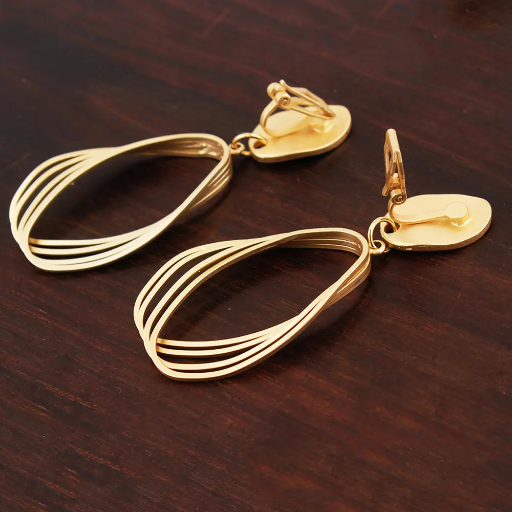 GRACE JUN Korea Style Gold Color  Copper Material Geoemtric  Clip on Earrings Without Pierced Elegant Cuff Ear Clip Anti-allergy