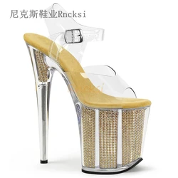 Rncksi 20cm model show night club fun slip sandals scarpe da Pole dance Show shoes con diamanti finti su suole fresche in estate