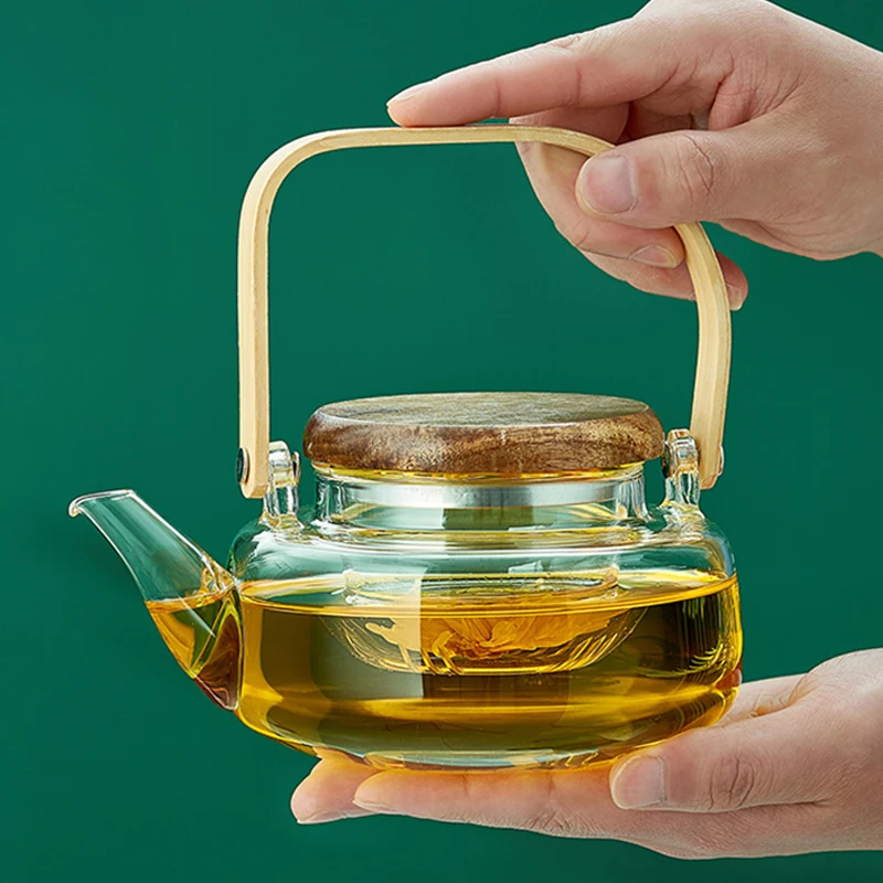 600ml Big Teapot Transparent Glass Handle Pot Office Afternoon Tea Pots Flower Tea Kettle Kung Fu Teaware Filter Kettles Crafts