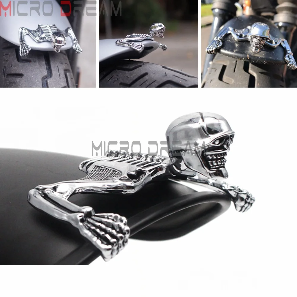 Skeleton Skull Chrome Statue Fender Visor Ornament 85mm 7 inch 7