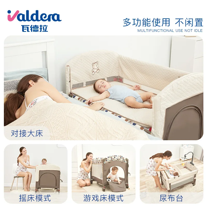 Valdera Portable Multifunctional Folding Crib A Substitute for Newborn Baby Rocking Bed Game Bed Kids Bed  Baby Bed Fence