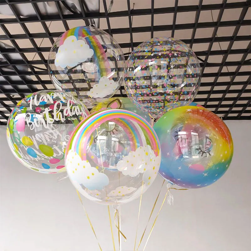 2Pcs 20Inch Transparent Rainbow Bobo Balloon No Wrinkles Clear Air Globo Birthday Party Wedding Decorations Baby Shower Supplies