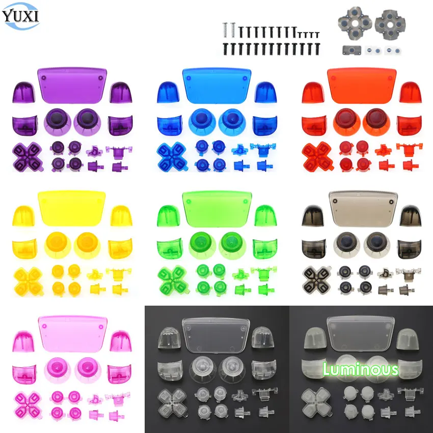 YuXi Clear Buttons Kit L1 R1 L2 R2 Triggers D-pad Share Options Button For DualSense 5 PS5 Controller Conductive Rubber & Screws